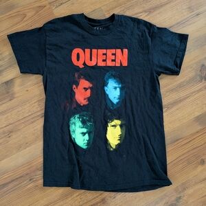 Queen Official Merch Black Tee with Colorful Portraits
